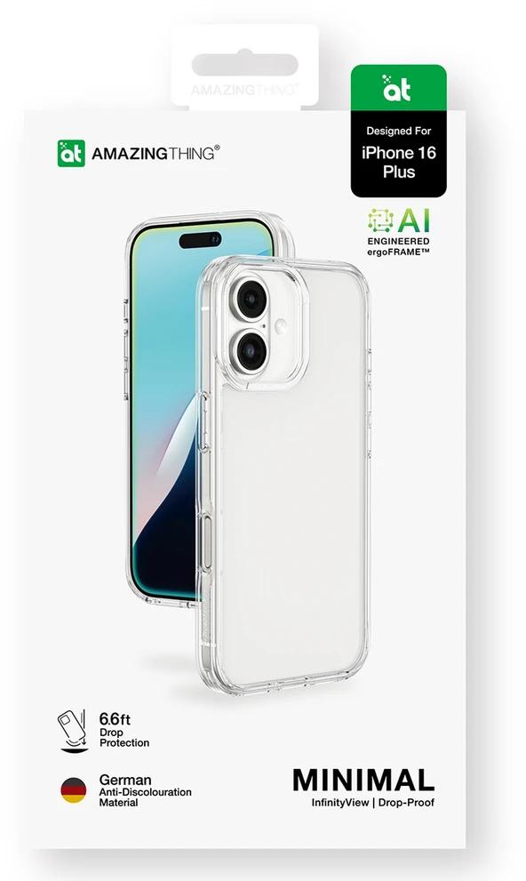 AmazingThing Minimal dėklas skirtas Apple iPhone 16 Plus silikoninis dėklas – skaidrus