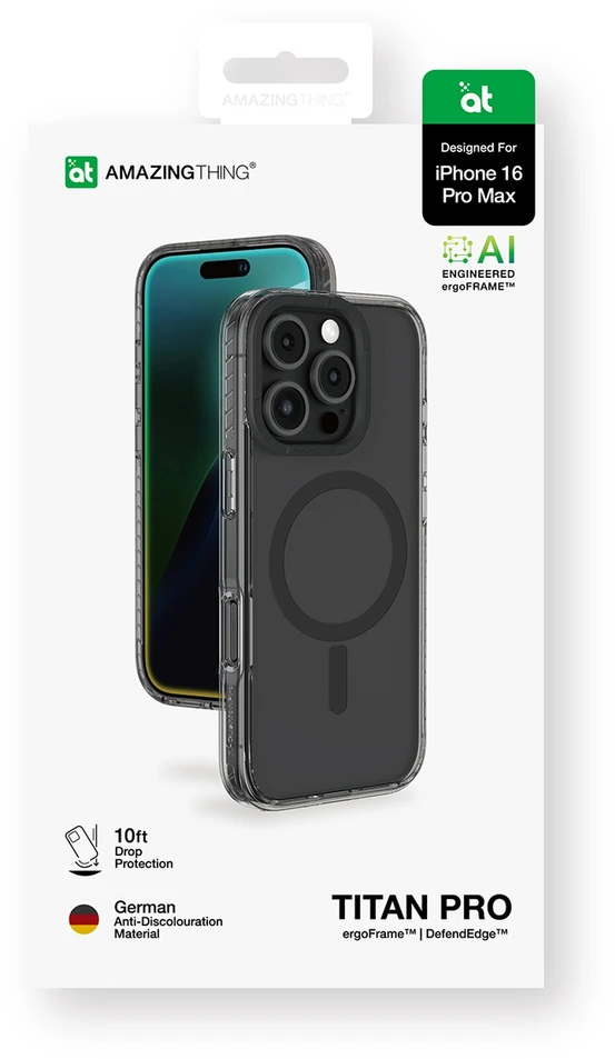 AmazingThing Titan Pro Mag dėklas su Magnetic Ring skirtas iPhone 16 Pro Max – juodos spalvos