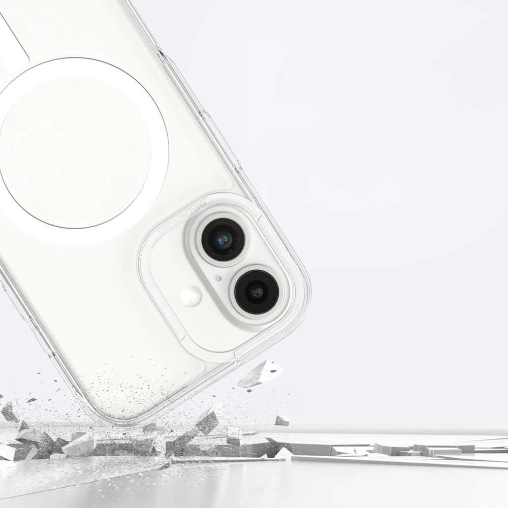AmazingThing Minimal Mag dėklas su Magnetic Ring skirtas Apple iPhone 16 – skaidrus
