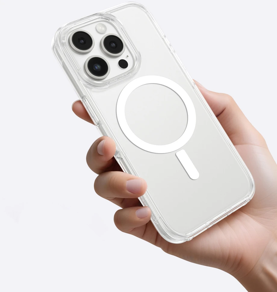 AmazingThing Minimal Mag dėklas with Magnetic Ring skirtas Apple iPhone 16 Pro – skaidrus