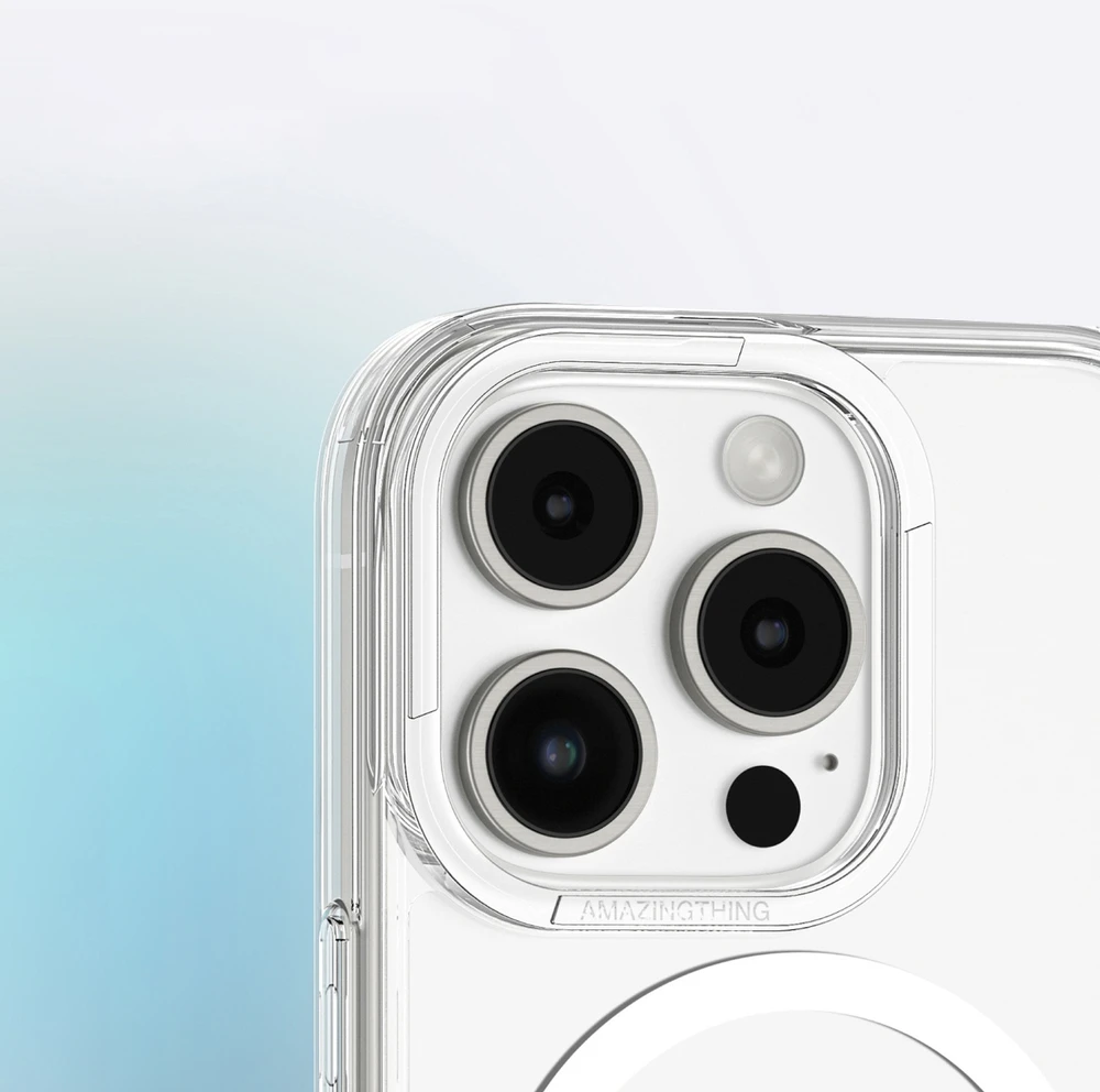 AmazingThing Minimal Mag dėklas with Magnetic Ring skirtas Apple iPhone 16 Pro – skaidrus