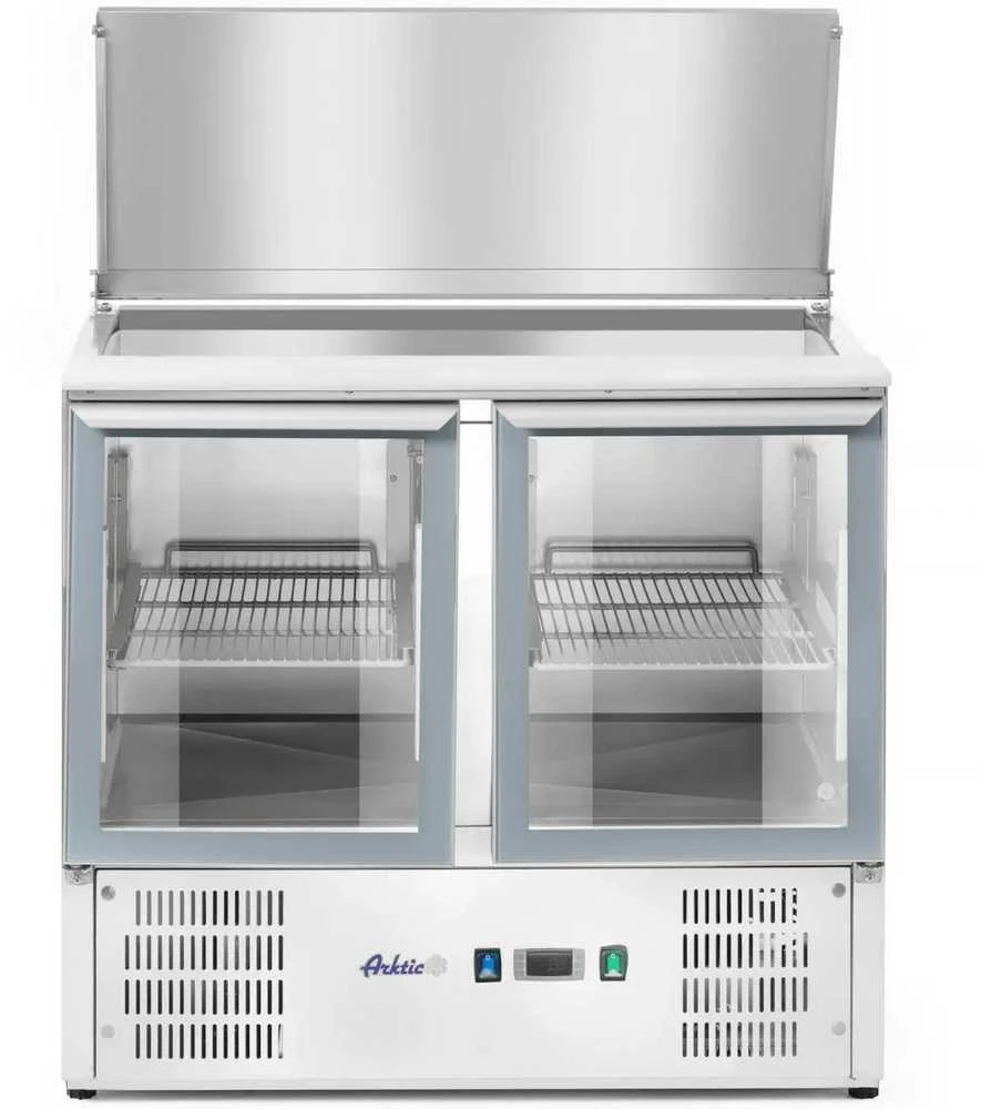 Arktic Šaldomas salotų stalas, 2 durų, stiklinis, su dangteliu 2x GN1/1 3x GN1/6 247 l - Hendi 236246