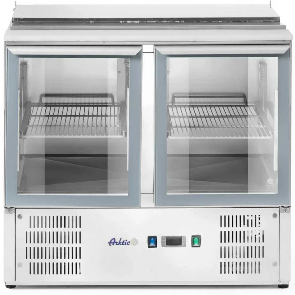 Arktic Šaldomas salotų stalas, 2 durų, stiklinis, su dangteliu 2x GN1/1 3x GN1/6 247 l - Hendi 236246