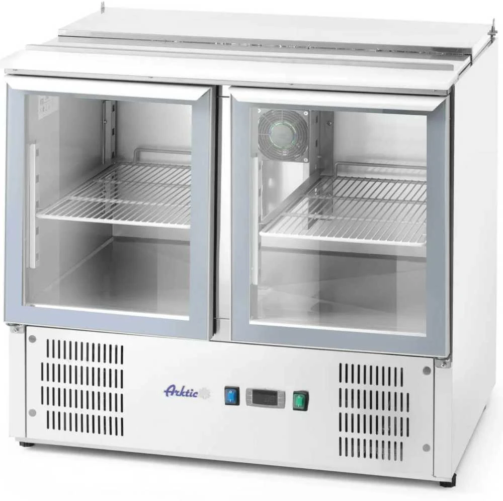Arktic Šaldomas salotų stalas, 2 durų, stiklinis, su dangteliu 2x GN1/1 3x GN1/6 247 l - Hendi 236246