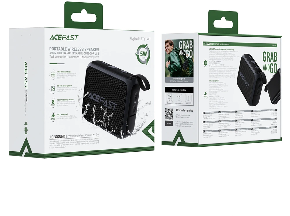 Ausinės Acefast „Fadad K4 Go Bluetooth 5.4“ belaidis garsiakalbis – juodas