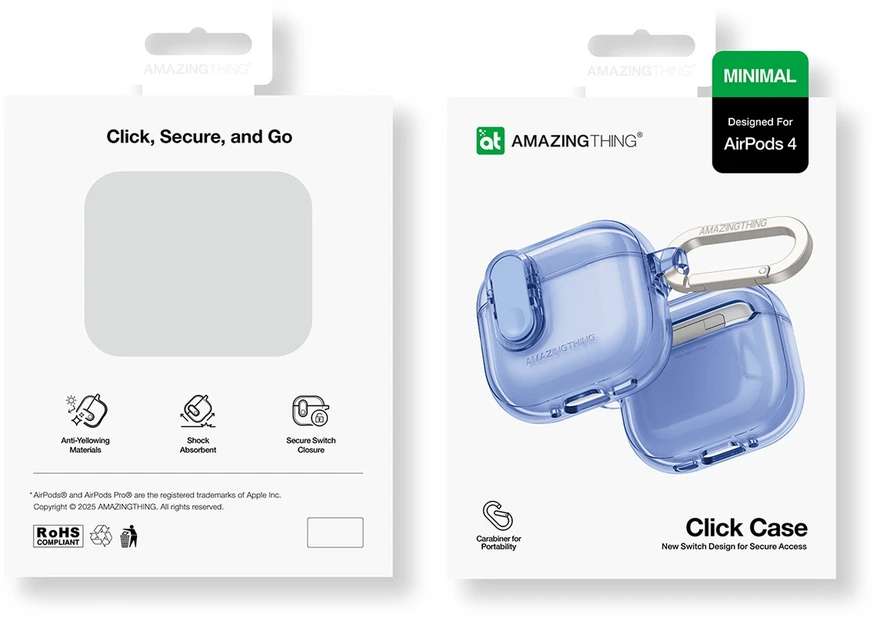 „AmazingThing“ minimalaus dizaino dėklas, skirtas „AirPods 4“ ausinėms – ultramarino spalvos
