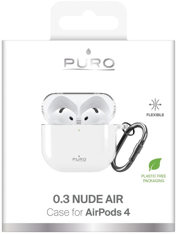 Puro 0.3 „Nide“ dėklas, skirtas „AirPods 4“ – permatomas