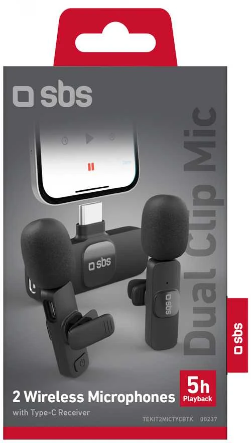 SBS prisegami mikrofonai su USB-C 2vnt imtuvu.. - juoda