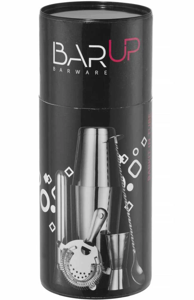 Bar Up Barmeno rinkinys vamzdelyje, purtyklė, sietelis, šaukštas - sidabrinis