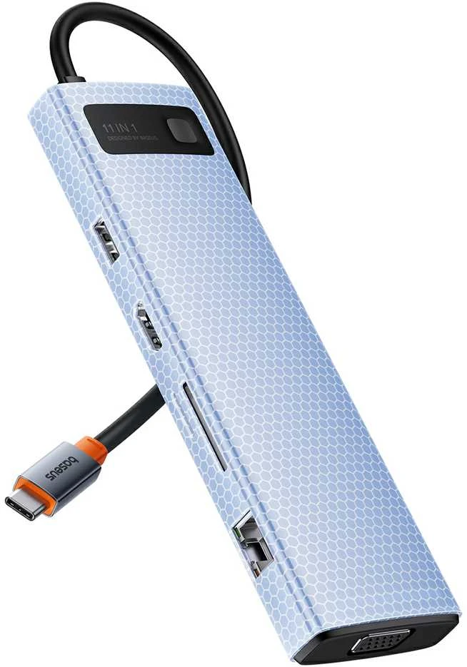 Hub 11in1 Baseus StarJoy Metal Glam Series, USB-C prie HDMI + VGA + 3 x USB 3.0 + USB 2.0 + USB-C PD + RJ45 + SD/TF +3,5 mm
