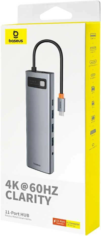 Hub 11in1 Baseus StarJoy Metal Glam Series, USB-C prie HDMI + VGA + 3 x USB 3.0 + USB 2.0 + USB-C PD + RJ45 + SD/TF +3,5 mm