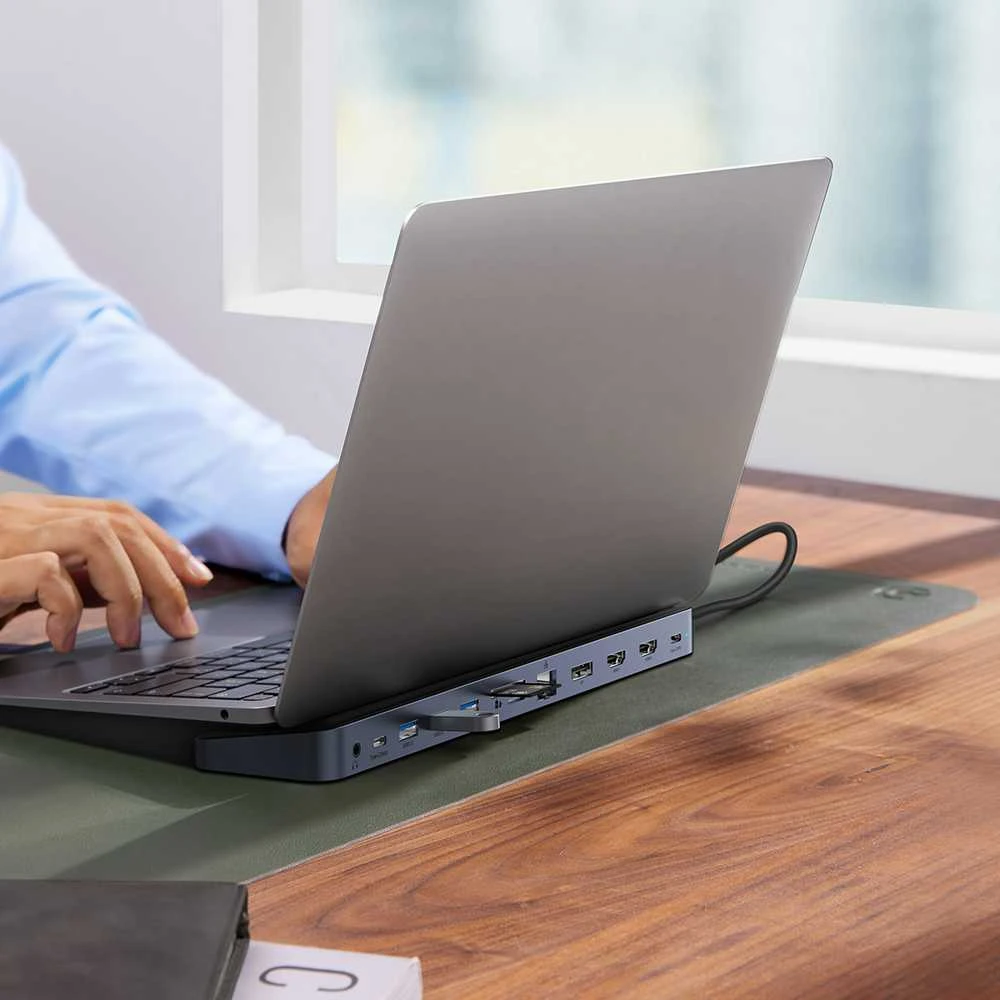Hub 12w1 Baseus EliteJoy Gen2 serijos USB-C do 2xHDMI+ 3xUSB 3.0+ PD+ DP+ SD/TF+ RJ45+Type-C+ 3.5 mm (tamsiai pilka)