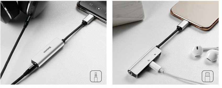 Dėklas Baseusas Baseus L52 garso adapteris iš Lightning į 3.5mm ir 2x Lightning - juodas