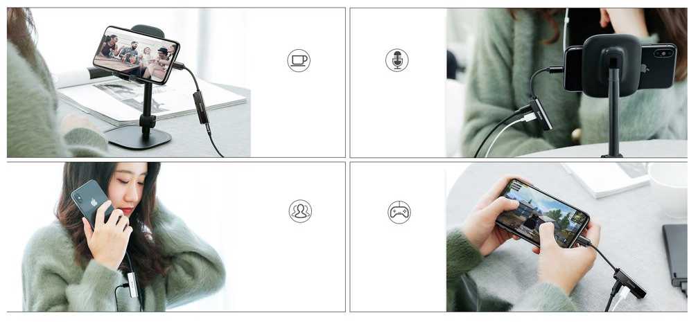 Dėklas Baseusas Baseus L52 garso adapteris iš Lightning į 3.5mm ir 2x Lightning - juodas