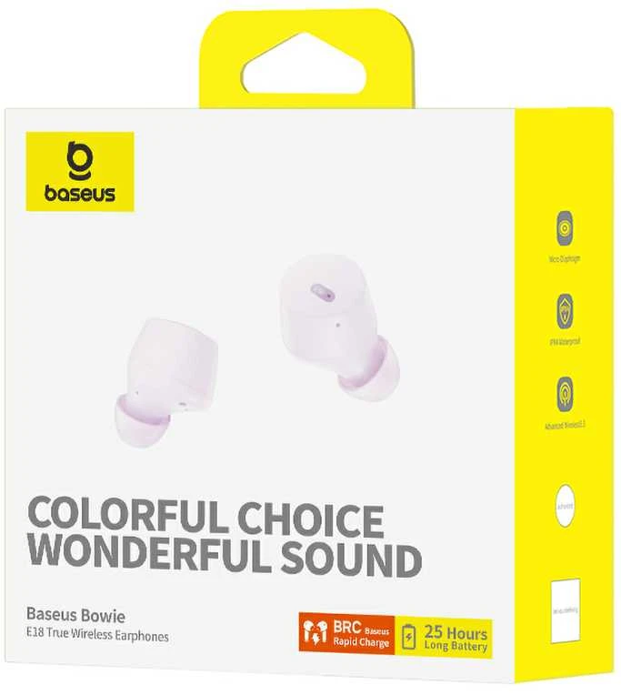 BASEUS belaidės bluetooth ausinės TWS ENC IPX4 Bowie E18 violetinės spalvos