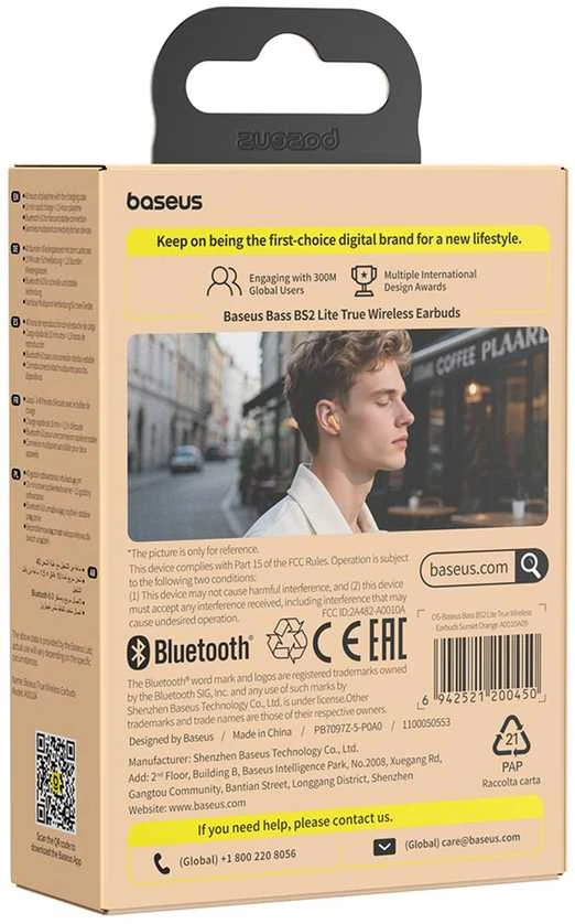 Ausinės Baseus Bass BS2 Lite TWS Oranžinė zachód słońca