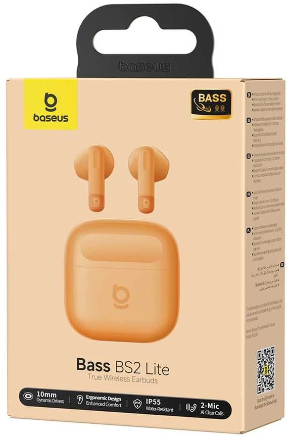 Ausinės Baseus Bass BS2 Lite TWS Oranžinė zachód słońca