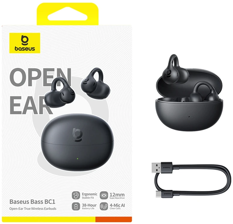 Baseus Belaidės Bluetooth 6.0 ausinės Bass BC1 su įkrovimo dėklu, juodos