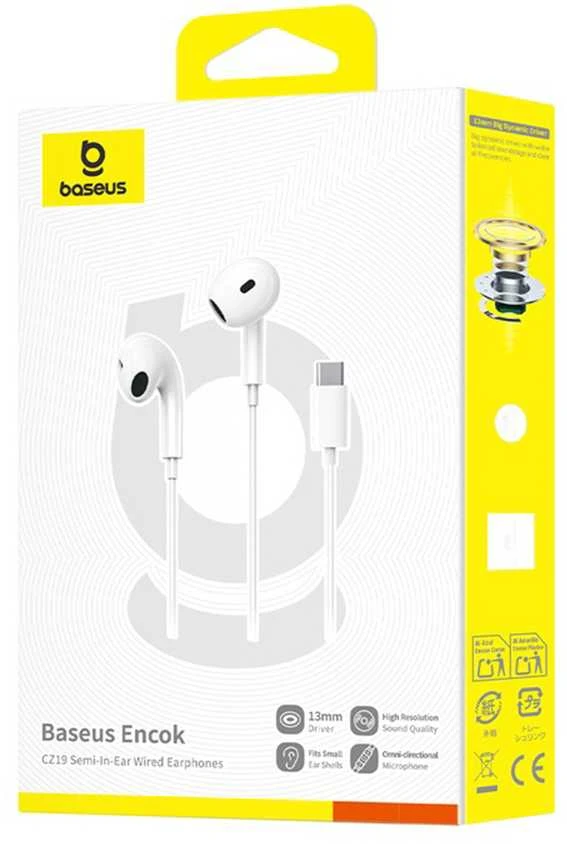 Baseus Encok CZ19 su laidu In-Ear ausinės baltos spalvos