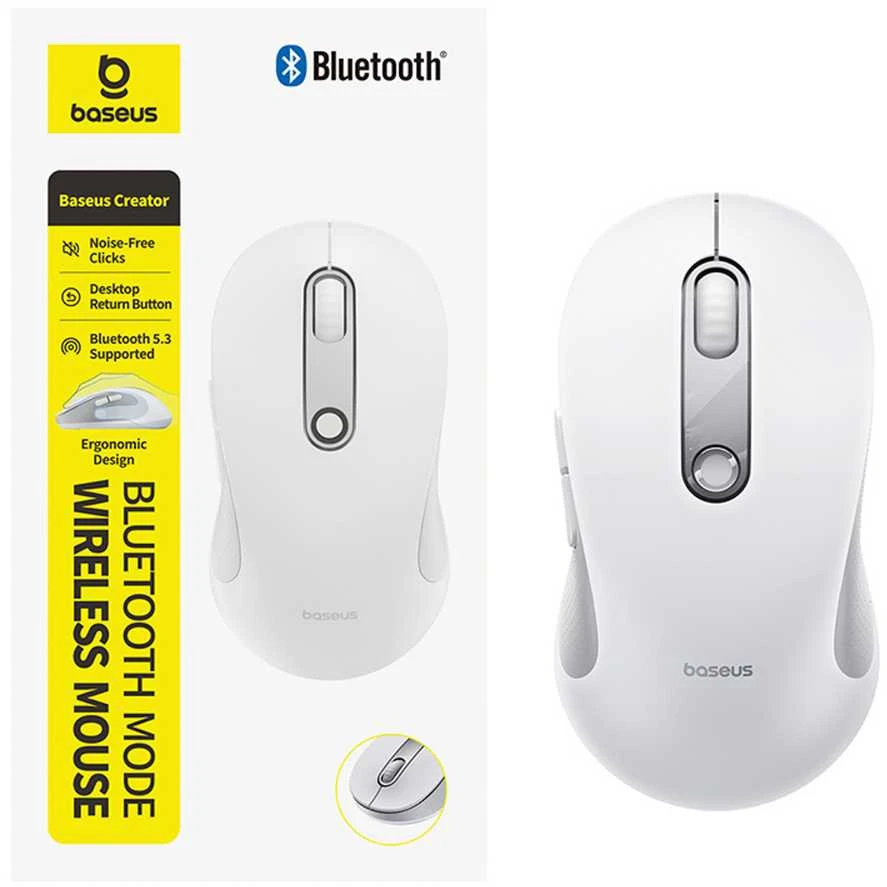 Baseus F02 Belaidė Ergonomiška Bluetooth Pelė - Balta