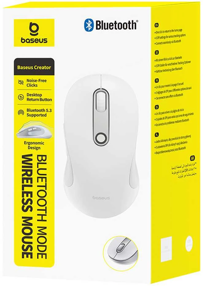 Baseus F02 Belaidė Ergonomiška Bluetooth Pelė - Balta