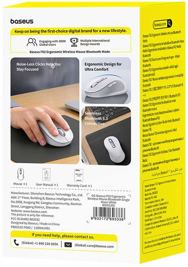 Baseus F02 Belaidė Ergonomiška Bluetooth Pelė - Balta