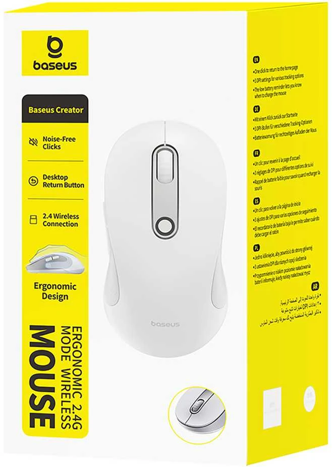 Baseus F02 Ergonominė Bevielė Pelė USB 2.4GHz - Balta