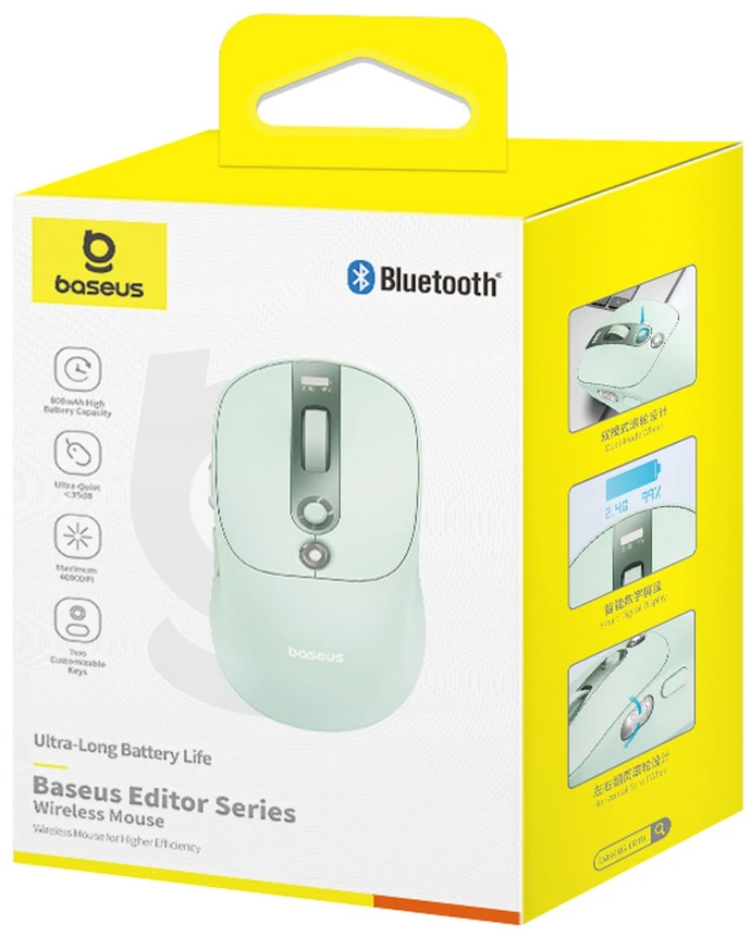 Baseus Editor belaidė kompiuterinė pelė su 800mAh baterija ir akumuliatoriaus būsenos indikatoriumi - žalia
