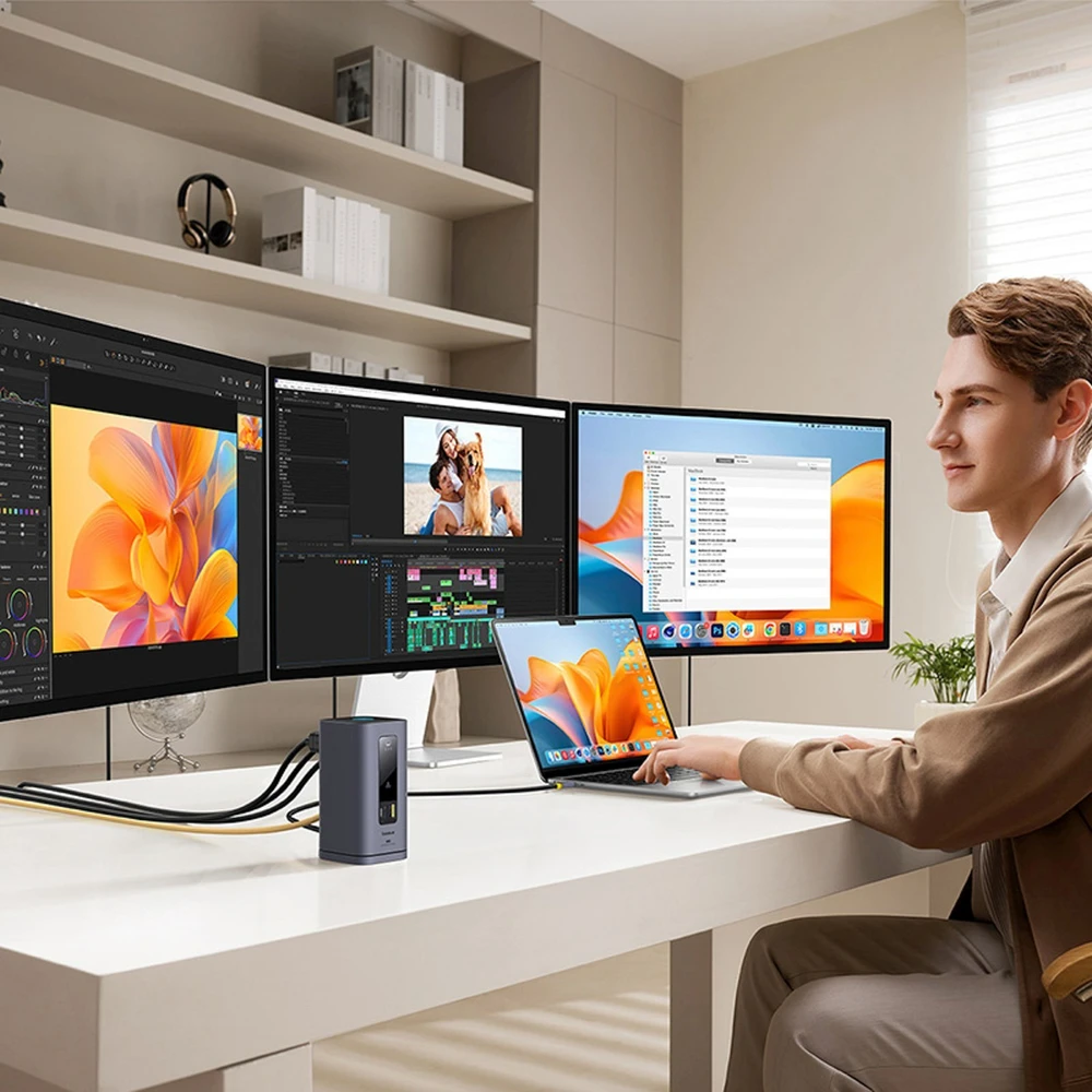 „Baseus Spacemate USB-C 11w1“ | 3x HDMI@60Hz | 2x USB-A 10Gb/s | 1x USB-C 10Gb/s | RJ45 | 2x USB-A | 1x USB-C (PD) | 1x minijungtis 3,5 mm, pilka