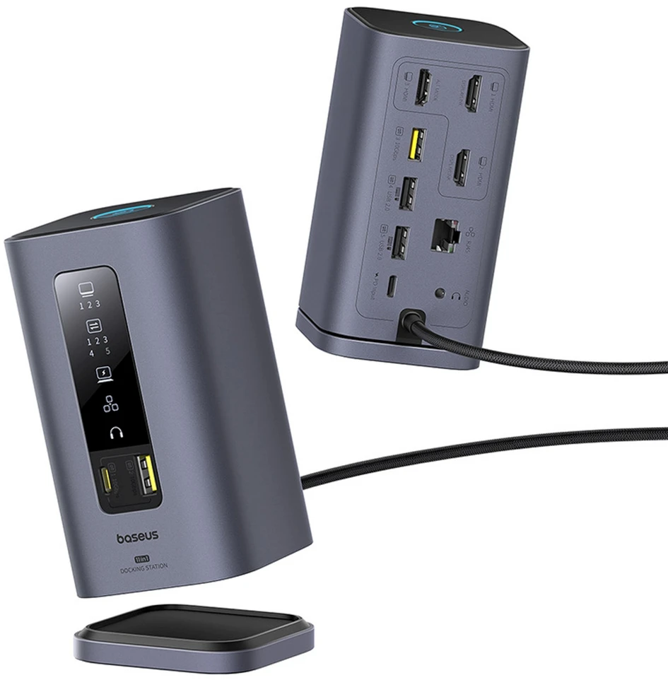 „Baseus Spacemate USB-C 11w1“ | 3x HDMI@60Hz | 2x USB-A 10Gb/s | 1x USB-C 10Gb/s | RJ45 | 2x USB-A | 1x USB-C (PD) | 1x minijungtis 3,5 mm, pilka