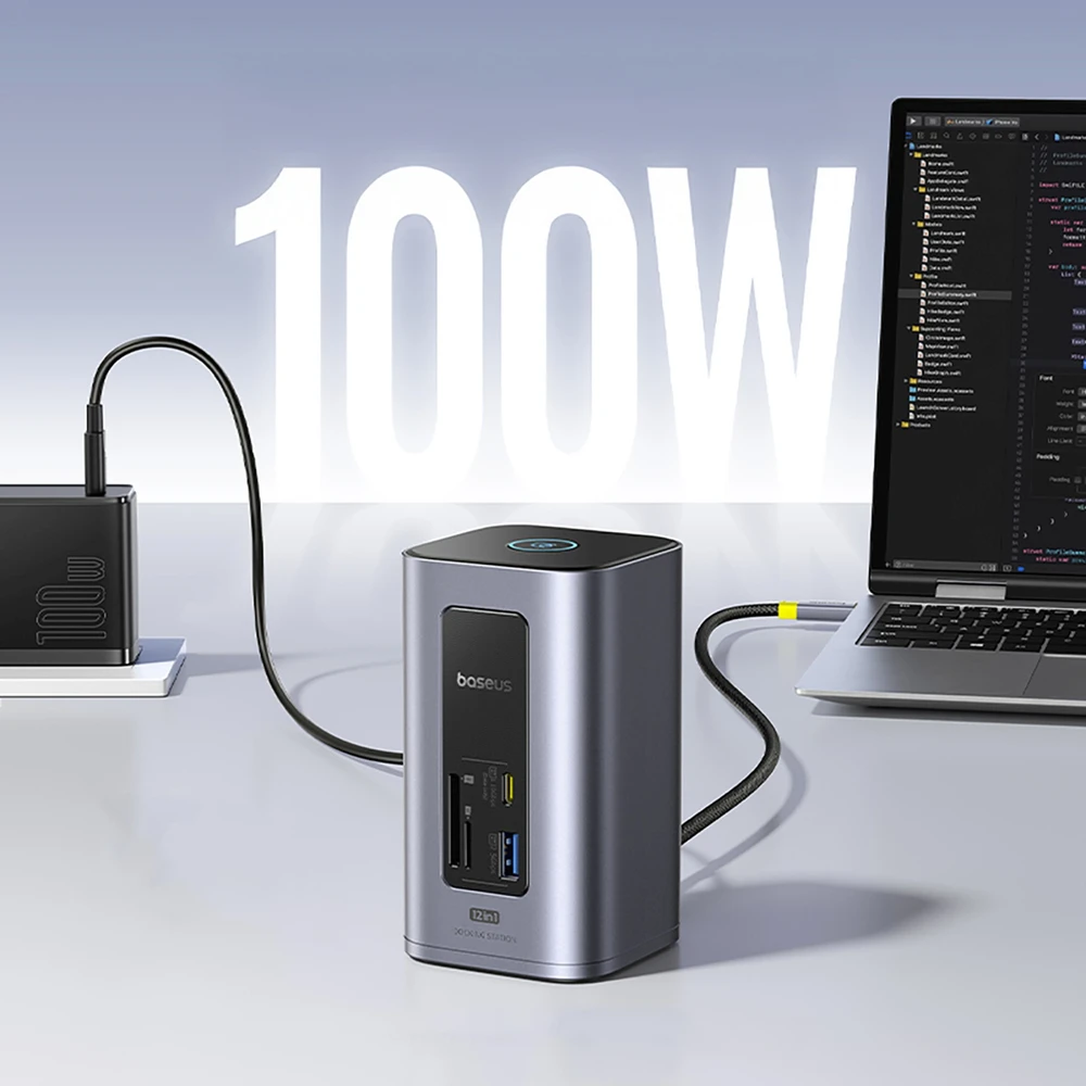 Jungčių stotelė / adapteris 1in12 USB C kištukas - 2xHDMI RJ45 SD/TF USB3 NU1 Air Spacemate BASEUS