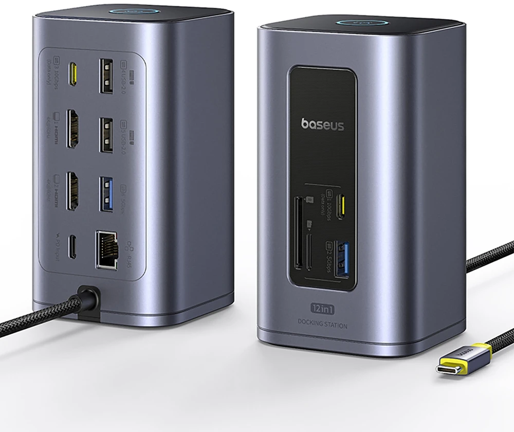 Jungčių stotelė / adapteris 1in12 USB C kištukas - 2xHDMI RJ45 SD/TF USB3 NU1 Air Spacemate BASEUS