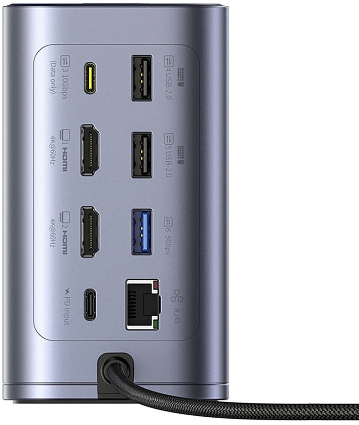 Jungčių stotelė / adapteris 1in12 USB C kištukas - 2xHDMI RJ45 SD/TF USB3 NU1 Air Spacemate BASEUS