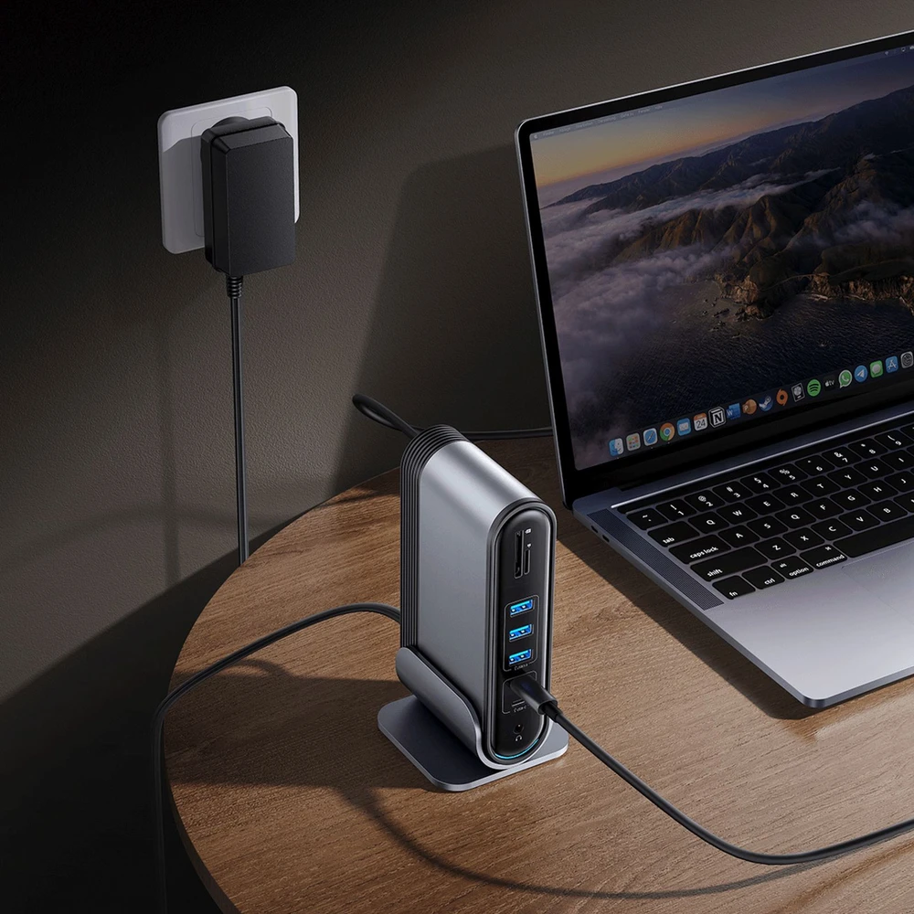 Hub Baseus UnionJoy 17 prievadų (USB-C iki HDMI4K@60Hz*2+DP4K@60Hz*1+USB3.0*3+USB-C3.0*2+USB2.0*2+PD*1+PC*1 + RJ45*1+SD/TF*1+3,5mm*1+DC*1）