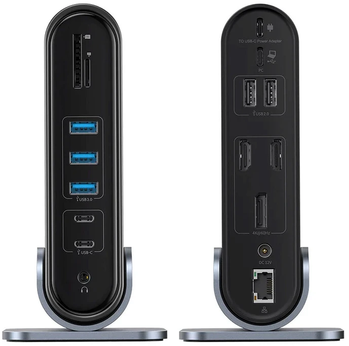 Hub Baseus UnionJoy 17 prievadų (USB-C iki HDMI4K@60Hz*2+DP4K@60Hz*1+USB3.0*3+USB-C3.0*2+USB2.0*2+PD*1+PC*1 + RJ45*1+SD/TF*1+3,5mm*1+DC*1）