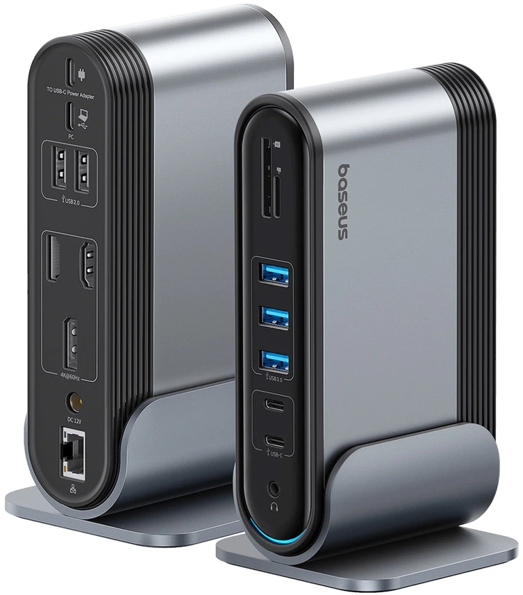 Hub Baseus UnionJoy 17 prievadų (USB-C iki HDMI4K@60Hz*2+DP4K@60Hz*1+USB3.0*3+USB-C3.0*2+USB2.0*2+PD*1+PC*1 + RJ45*1+SD/TF*1+3,5mm*1+DC*1）