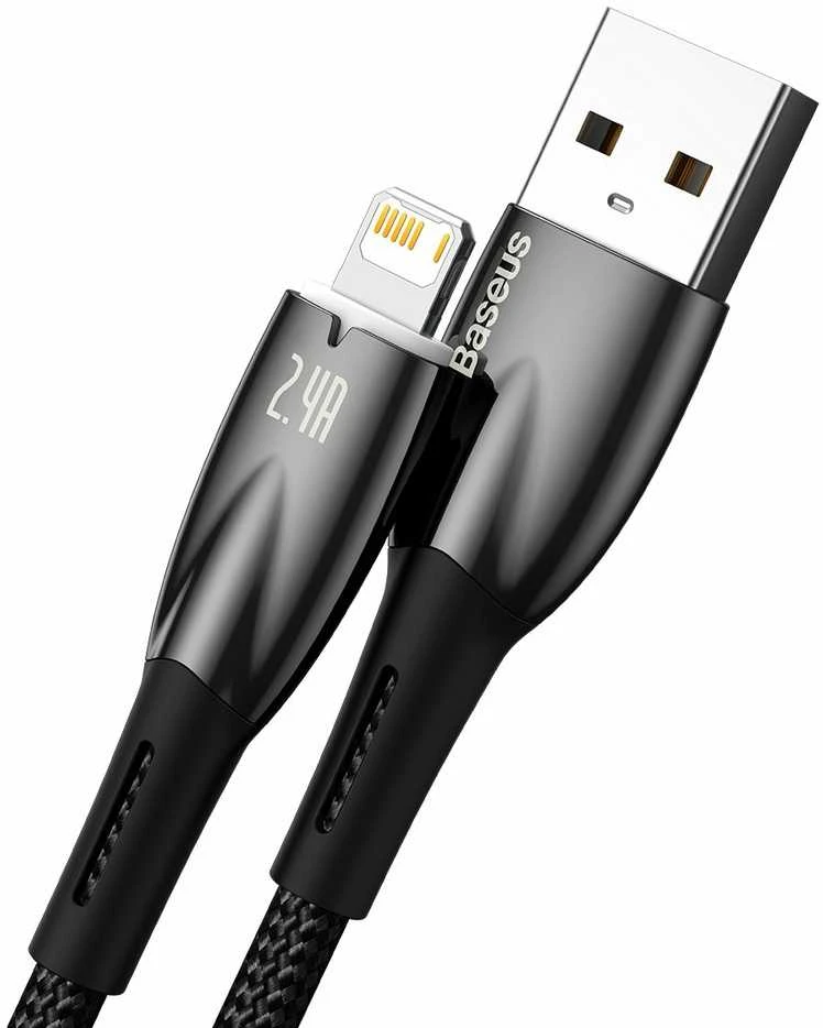 USB laidas, skirtas Lightning Baseus Glimmer Series, 2.4A, 2m (juodas)