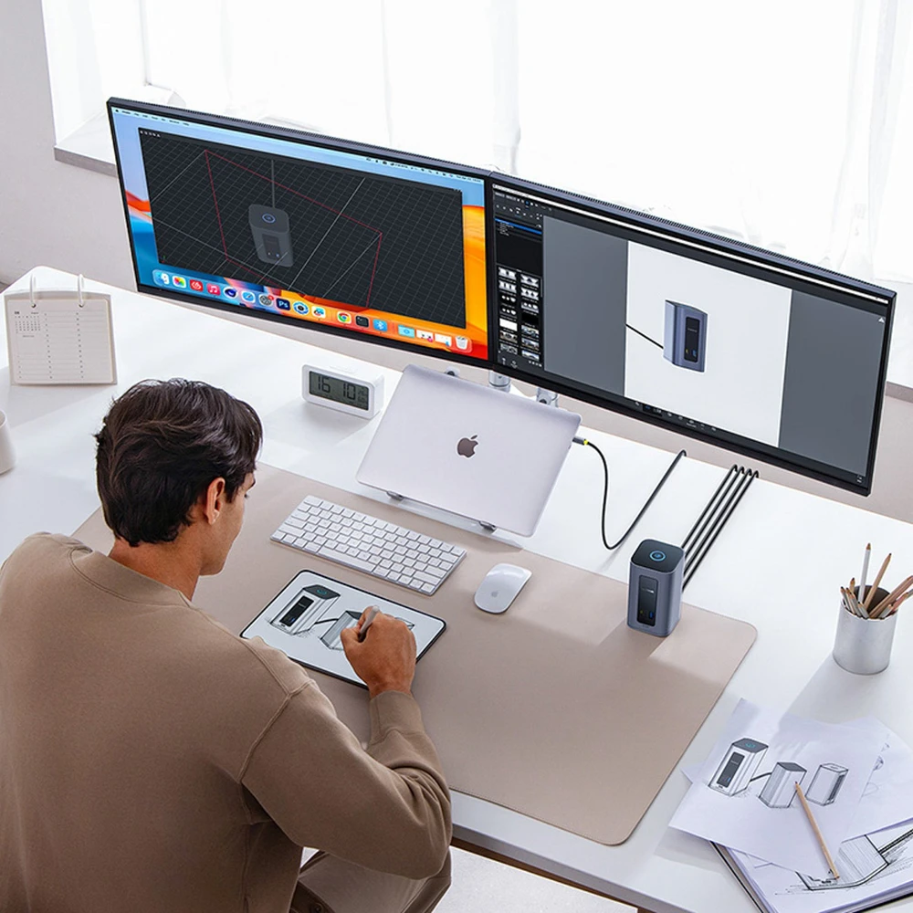 „Baseus Nomos NU1 Air Spacemate 12w1“ | 2x HDMI@60Hz | 2x DP@60Hz | 2x USB-C | 2x USBA-A iki 5Gbps | 2x USB-A | RJ45 jungtis
