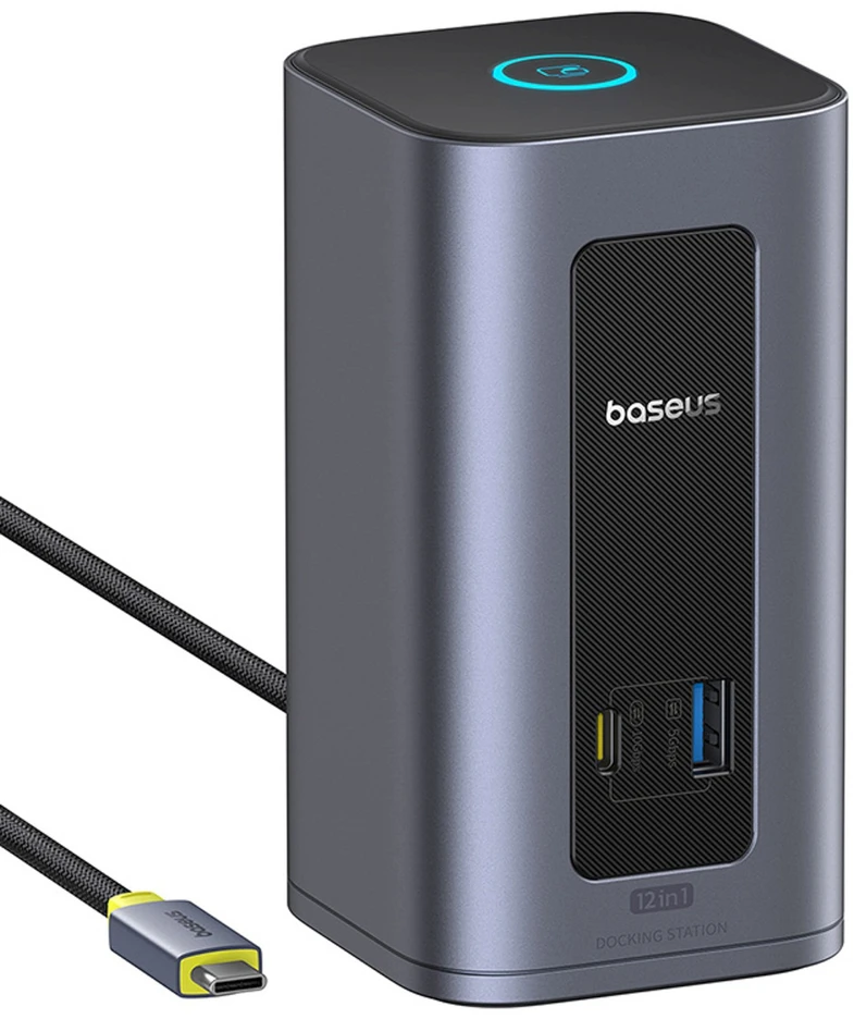 „Baseus Nomos NU1 Air Spacemate 12w1“ | 2x HDMI@60Hz | 2x DP@60Hz | 2x USB-C | 2x USBA-A iki 5Gbps | 2x USB-A | RJ45 jungtis