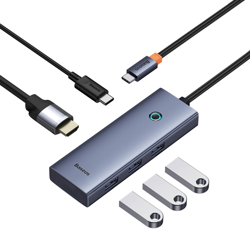 „Baseus UltraJoy“ serijos 5w1 USB-C | 1x HDMI4K@30Hz | 4x USB-A 3.0 pilka
