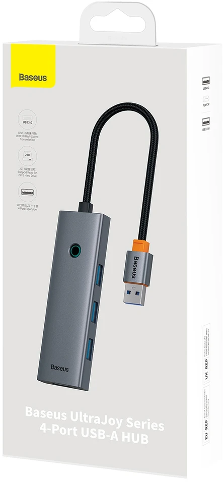 Hub Baseus UltraJoy Series Lite 4-Port 50cm (USB į USB3.0*4+Type-C5V) (pilka)