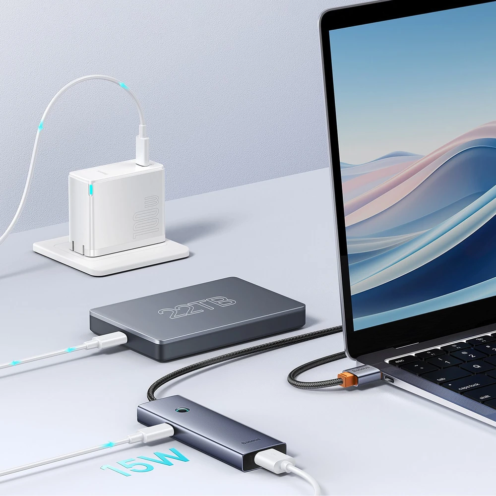 Hub Baseus UltraJoy Series Lite 4-Port 50cm (USB į USB3.0*4+Type-C5V) (pilka)