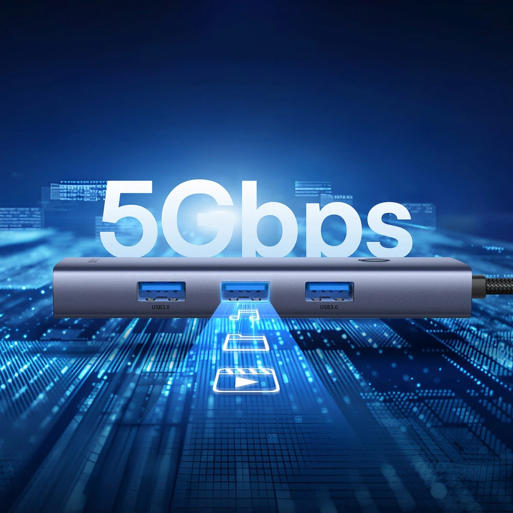 Hub Baseus UltraJoy Series Lite 4-Port 50cm (USB į USB3.0*4+Type-C5V) (pilka)