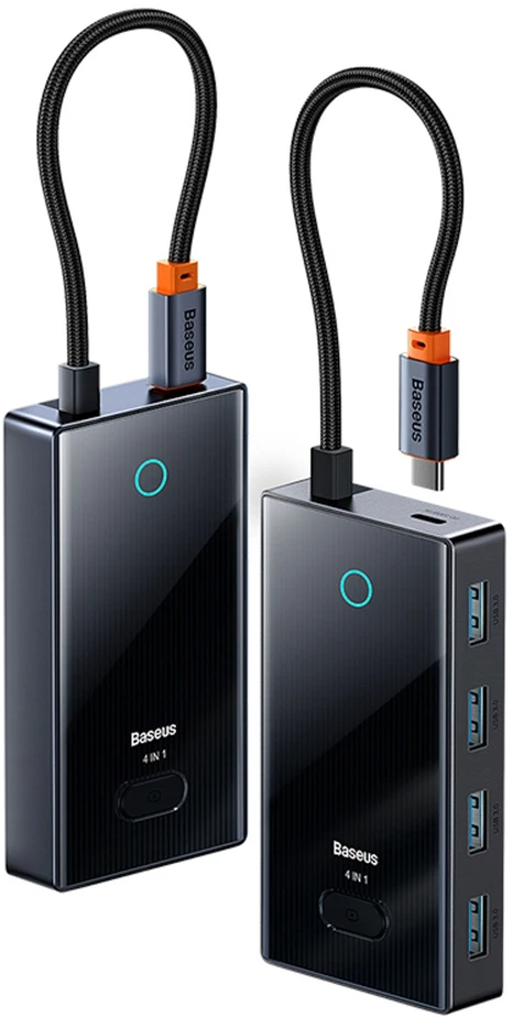 Baseus PioneerJoy 4 x USB-A 3.0 USB-C šakotuvas – pilkas