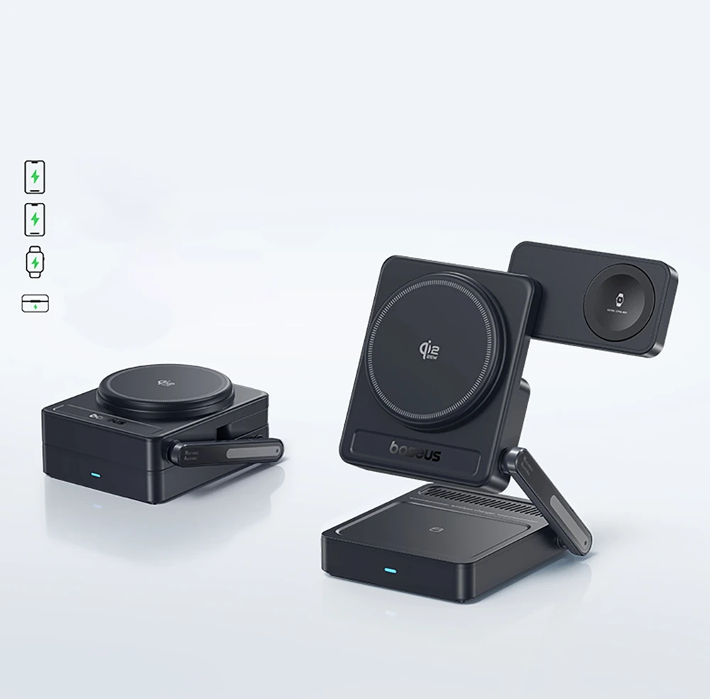Baseus PicoGo AF21 „3-in-1“ Qi2.2 35W belaidis įkroviklis su 45W ES maitinimo adapteriu ir 1 m USB-C laidu – juodas