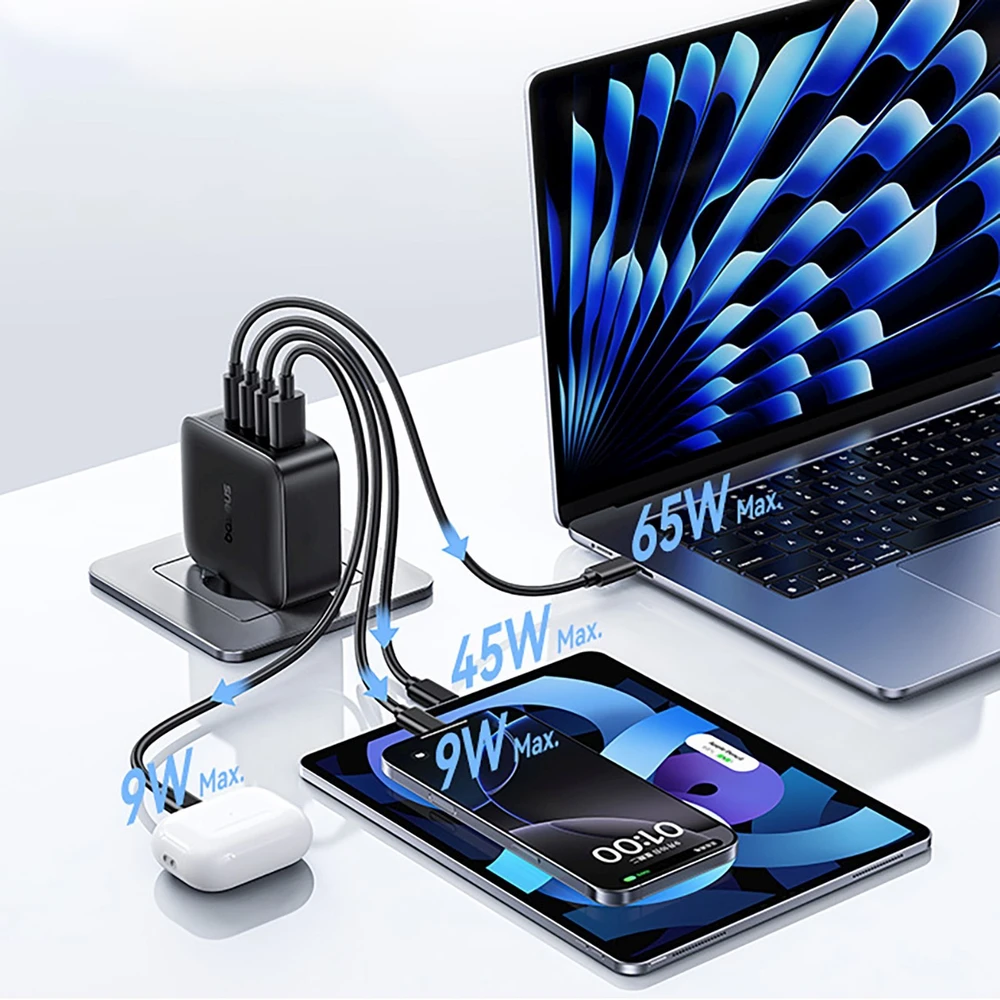 Baseus Sieninis įkroviklis EnerFill FH11 140W USB-A + 3xUSB-C QC PD3.1, juodas