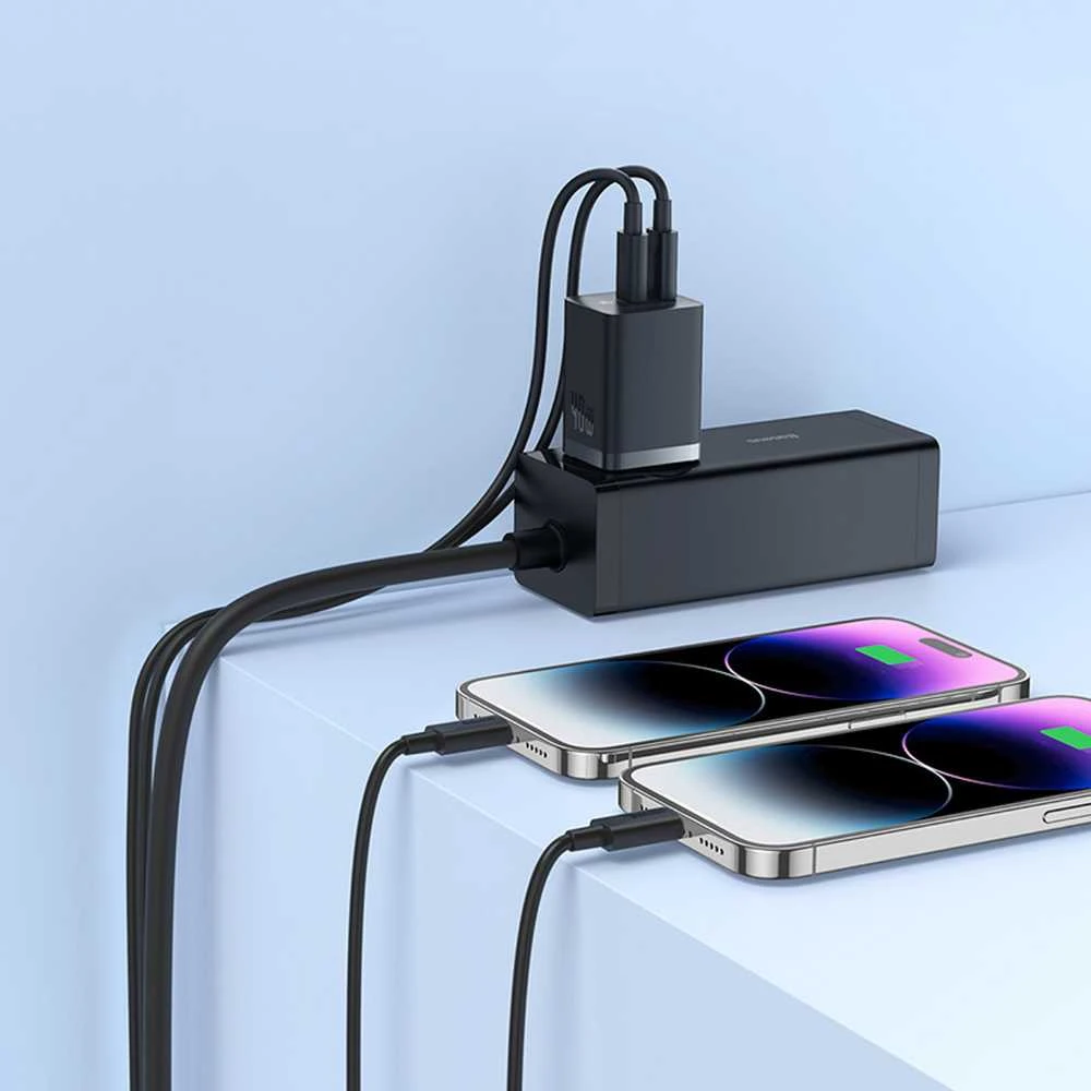 Sieninis įkroviklis Baseus GaN5 40W, 2x USB C (juodas)
