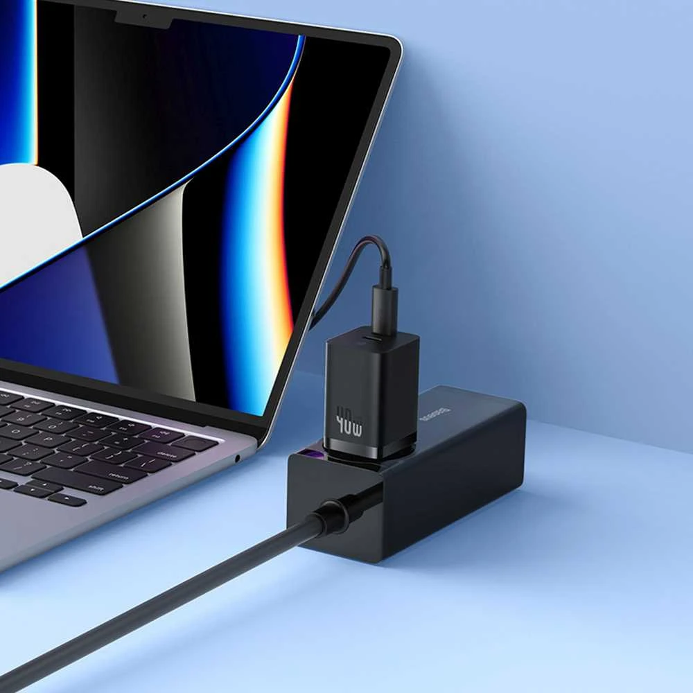 Sieninis įkroviklis Baseus GaN5 40W, 2x USB C (juodas)