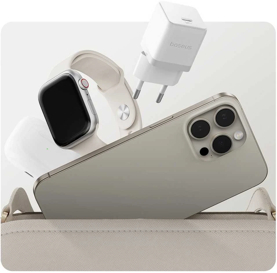 Baseus Sieninis įkroviklis Palm 20W USB-C QC3.0 PD3.0, baltas