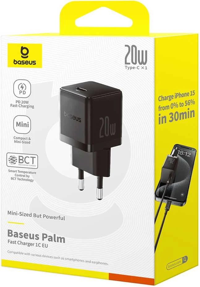 Baseus Palm Fast Charger USB-C 20W Cluster juodos spalvos